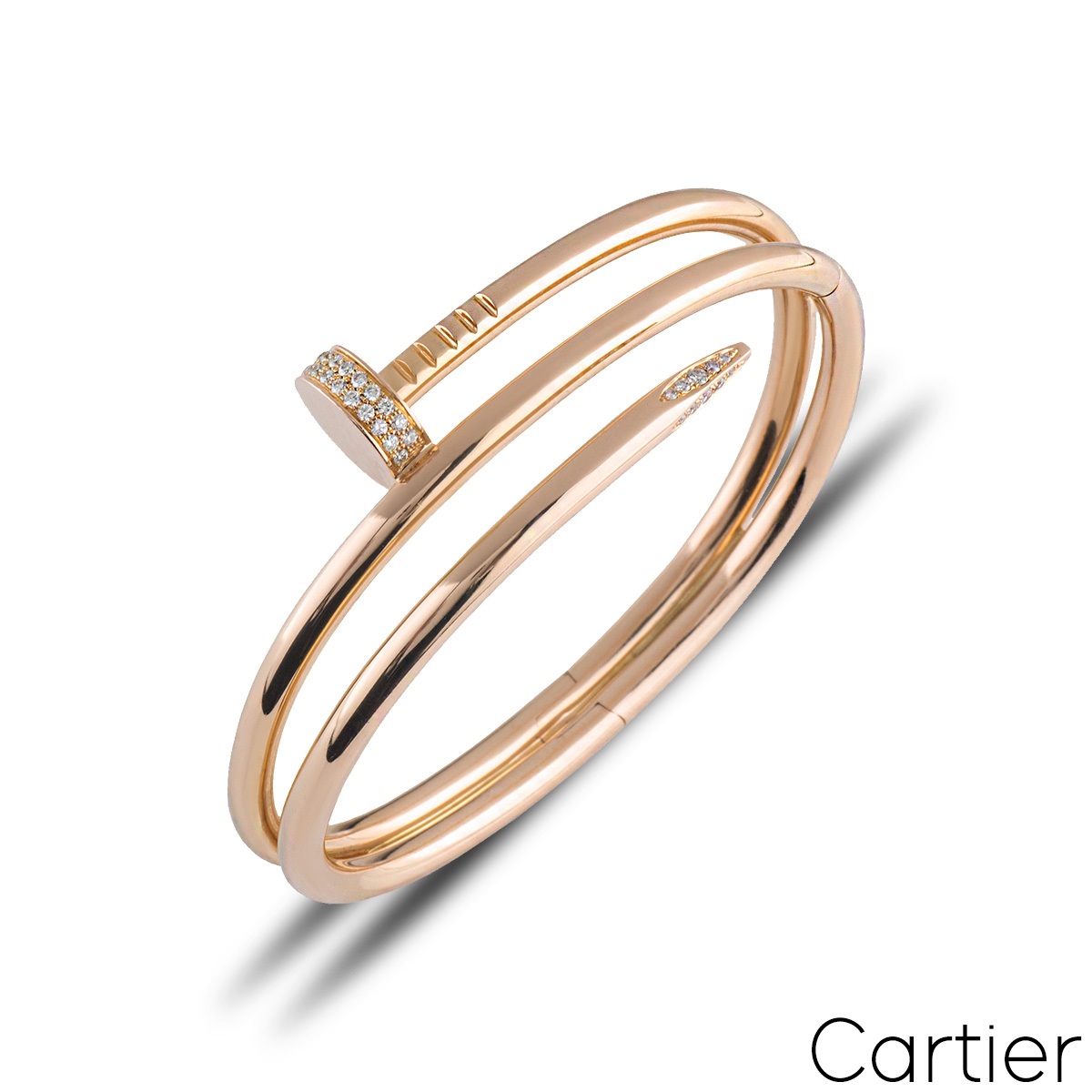 Cartier Juste un Clou 18k Pink Gold and Pave Diamond Bracelet Size 18